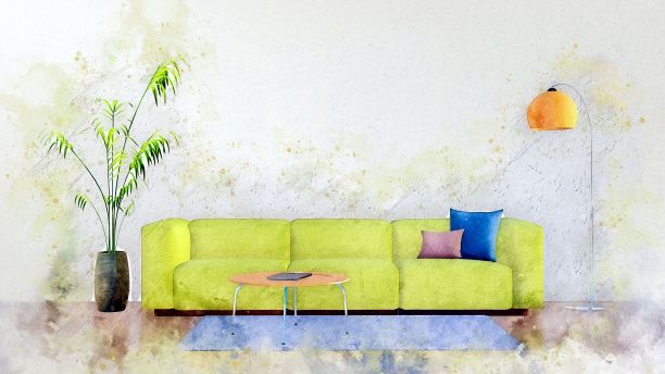 客厅内部配有水彩素描沙发图片下载
