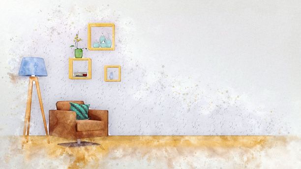 客厅内部与水彩复制空间图片下载