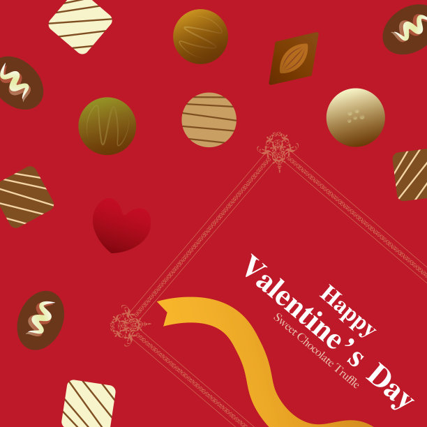 情人节，松露巧克力，果仁巧克力。信息卡和黄丝带。图片下载