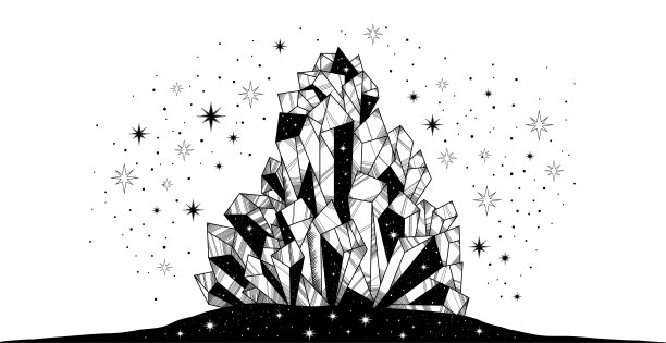 矢量闪耀珍贵的魔法水晶装饰魔术师面星星光。插图神秘的神秘符号。哥特图案设计打印卡片，t恤。图案神奇的着色页孤立在白色背景上图片下载