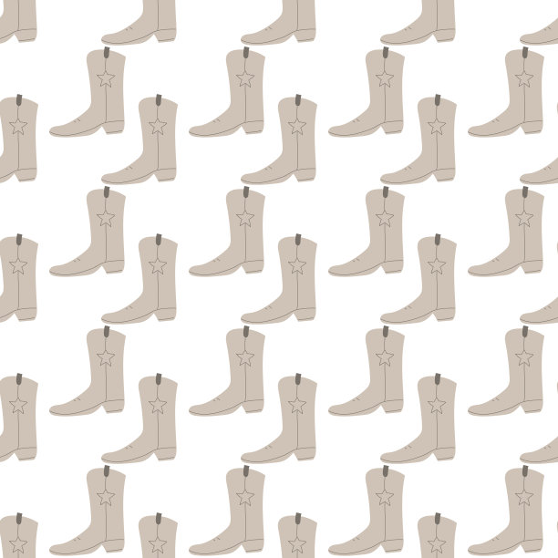 牛仔靴装饰无缝图案。西部的主题。手绘彩色潮流矢量插图在白色背景图片下载