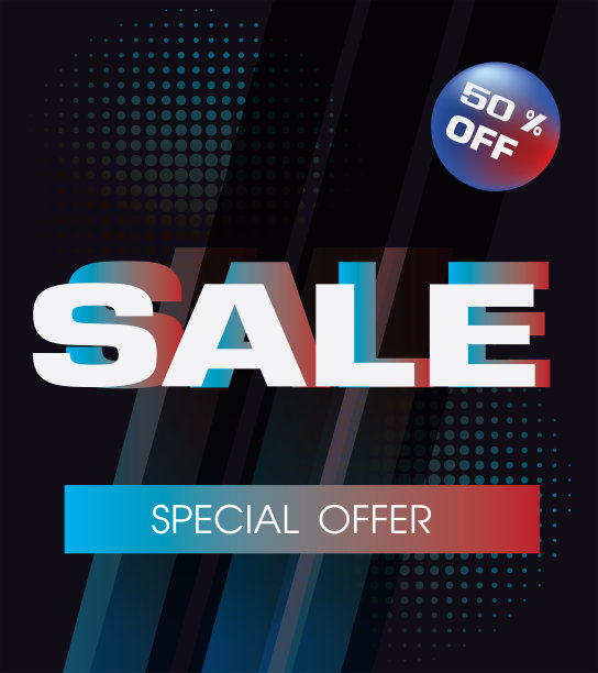 商店日销售50%的海报或横幅，特别优惠，促销的模板背景，2d插图图片下载