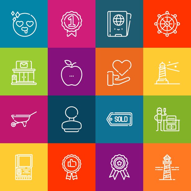 现代细线图标集邮票元素。优质的轮廓符号集合。简单的单线象形图包。网页图形的笔画矢量标志概念图片下载