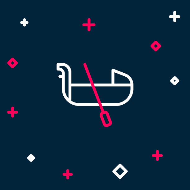 线贡多拉船意大利威尼斯图标孤立在蓝色背景。旅游划船运输浪漫。色彩斑斓的轮廓的概念。向量图片下载