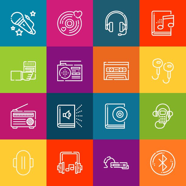 现代细线图标集听元素。优质的轮廓符号集合。简单的单线象形图包。网页图形的笔画矢量标志概念图片下载