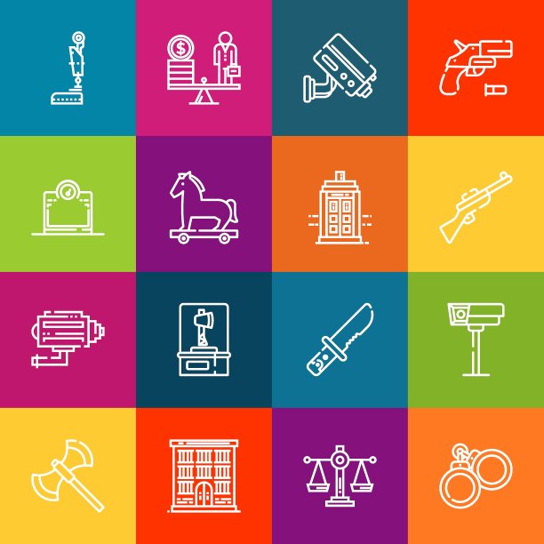 现代细线图标集的犯罪元素。优质的轮廓符号集合。简单的单线象形图包。网页图形的笔画矢量标志概念图片下载