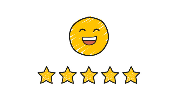 五星评级和快乐表情。优良的品质理念。矢量手绘插图图片下载