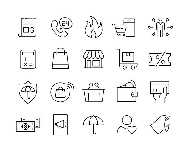 购物图标-矢量线图片下载