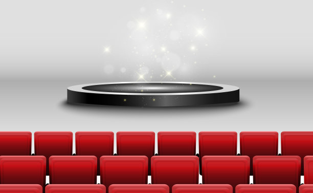 剧院舞台，红色的座位和讲台。矢量插图。图片下载