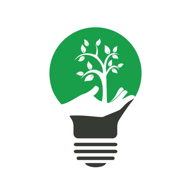 手树和灯泡标志设计。天然产品的标志。图片下载