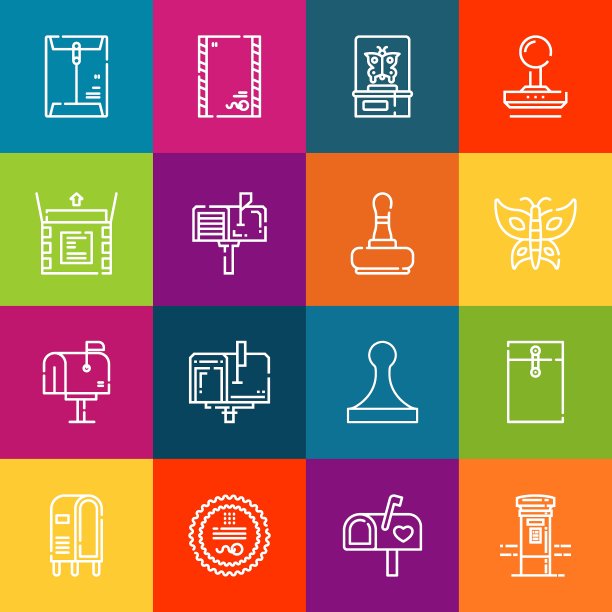 邮政元素的现代细线图标集。优质的轮廓符号集合。简单的单线象形图包。网页图形的笔画矢量标志概念图片下载