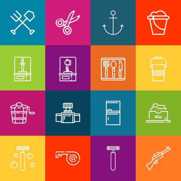 现代细线图标集钢铁元素。优质的轮廓符号集合。简单的单线象形图包。网页图形的笔画矢量标志概念图片下载