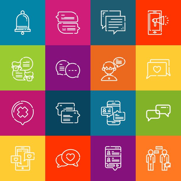 聊天元素的现代细线图标集。优质的轮廓符号集合。简单的单线象形图包。网页图形的笔画矢量标志概念图片下载
