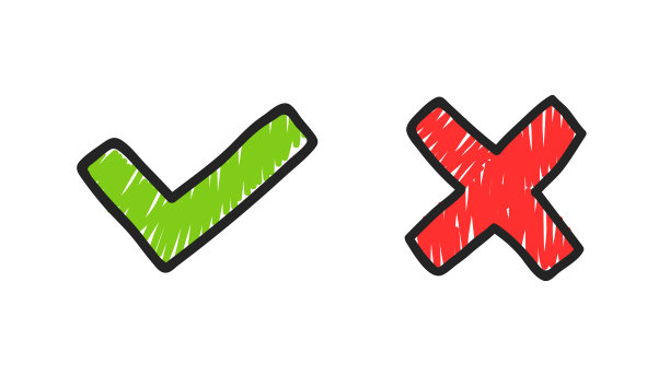 手绘十字和复选标记孤立在白色背景上。表示同意和不同意。"是"和"不是"的概念。涂鸦风格。矢量图图片下载