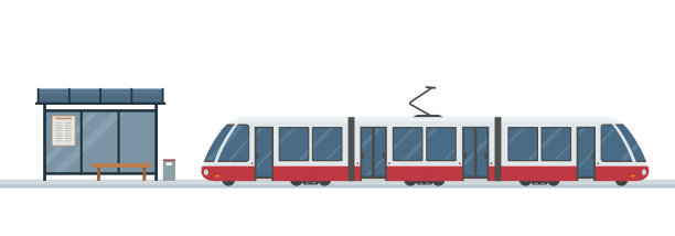 现代有轨电车和有轨车站孤立在白色背景上。公共交通的概念。图片下载