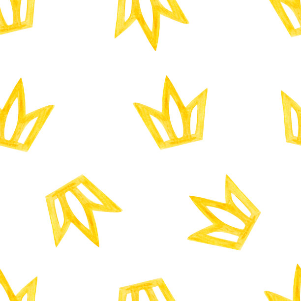 水彩黄色公主皇冠无缝图案在白色背景图片下载