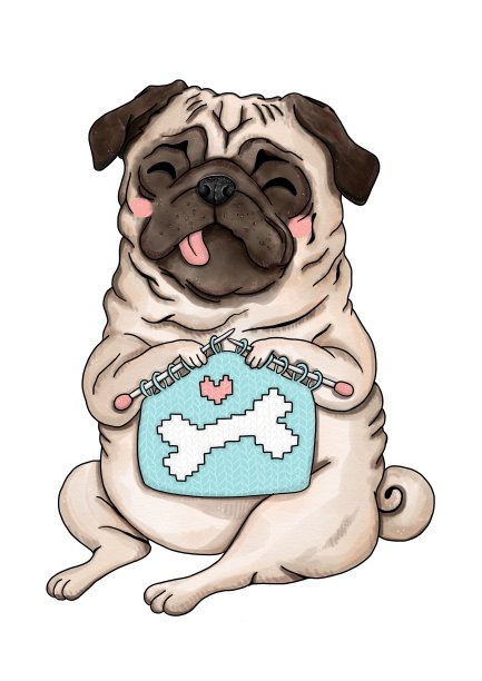 可爱的狗-哈巴狗针织毯与骨头图片下载