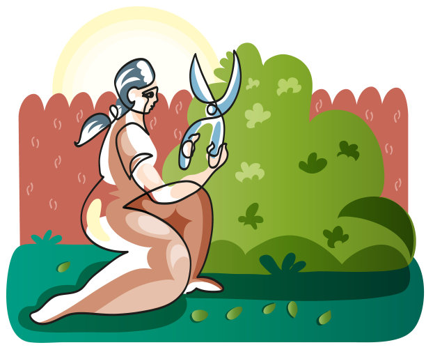 一幅花园春季大扫除的线条图。图片下载