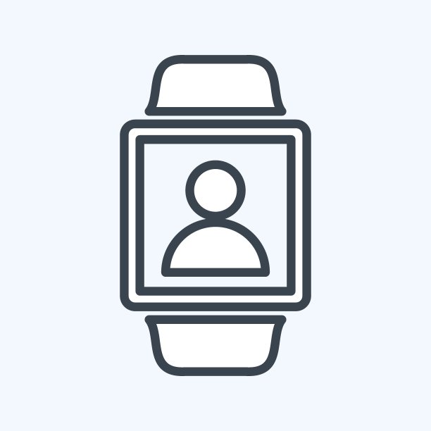 用户在手表图标在时尚线风格孤立在软蓝色背景图片下载