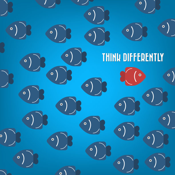 与众不同——与众不同，从人群中脱颖而出——鱼的图案也代表着个性、自信、独特、创新和创造力的概念。图片下载