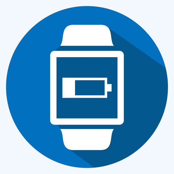 低电池标志图标在时尚的长阴影风格孤立在软蓝色背景图片下载