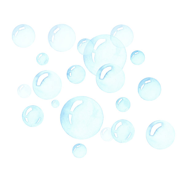 现实的水彩肥皂泡，空气飞行灯泡设计孤立在白色背景。图片下载