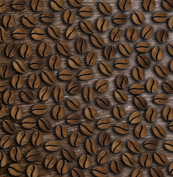 许多烘焙咖啡豆装饰在木制背景插图图片下载