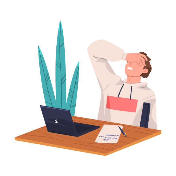 年轻忙碌的人角色在压力感觉疲倦和疲惫坐在笔记本电脑矢量插图图片下载