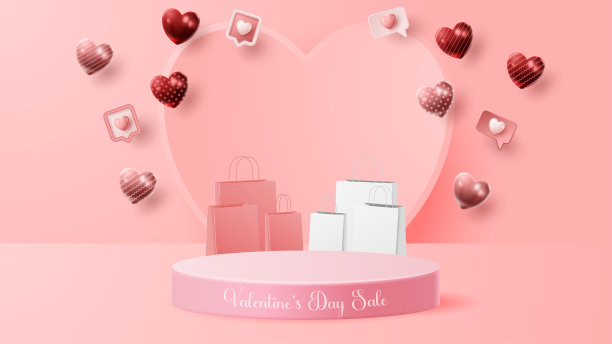情人节3D平台产品展示横幅，广告，和业务。矢量图图片下载