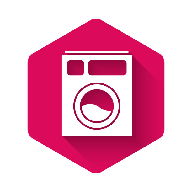 白色洗衣机图标孤立与长阴影图片下载