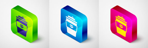 等距咖啡杯去图标孤立上灰色图片下载