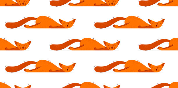 有趣的卡通猫睡觉无缝向量纺织品背景图案，睡觉的壁纸或儿童床上用品，幼稚的插图图像。图片下载