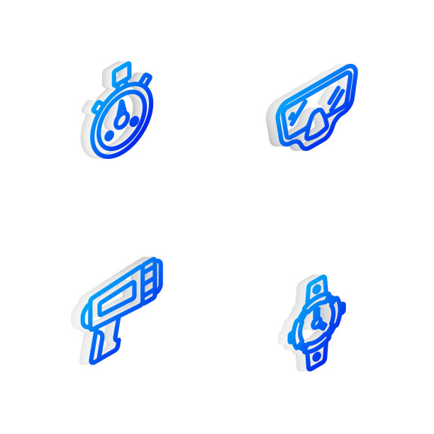 设置等距线潜水面罩，秒表，潜水员手电筒和图标。向量图片下载