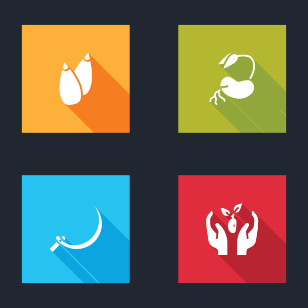 将“种子”、“萌芽”、“镰刀”和“植物”放置在图标中。向量图片下载