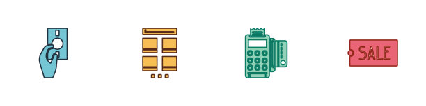 Set Hand holding money, Online shopping mobile, POS terminal with credit card and Price tag text Sale icon。向量图片下载