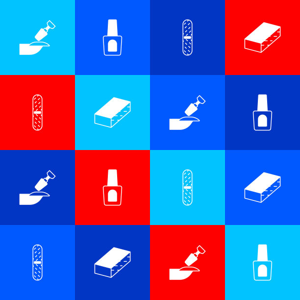 设置修甲铣刀，指甲油瓶，指甲锉刀和图标。向量图片下载
