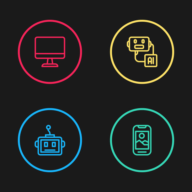 线路设置人工智能机器人、手机、电脑显示器图标。向量图片下载