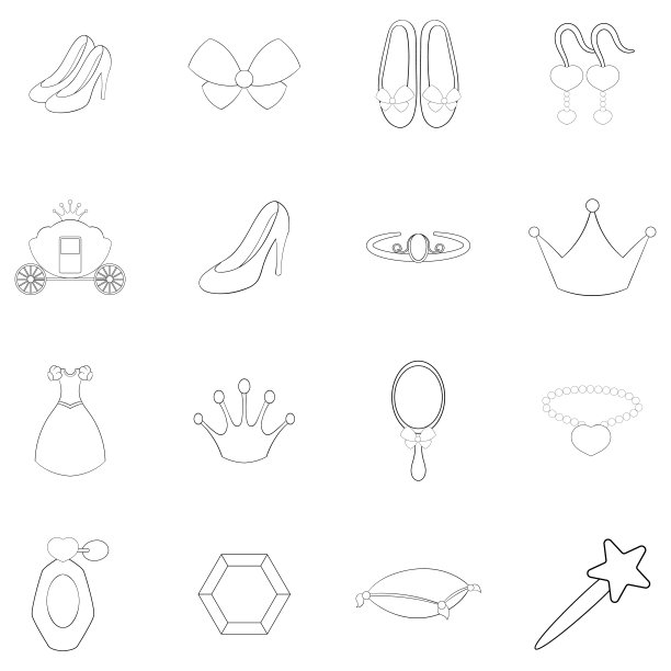 公主娃娃图标集轮廓图片下载