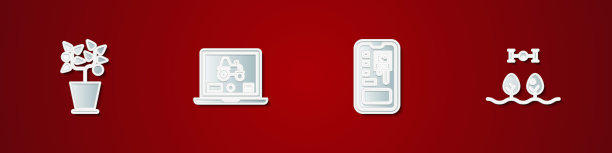 设置花盆，笔记本电脑应用智能农场，智能控制农场系统和无人机图标。向量图片下载