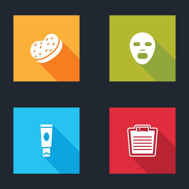 设置沐浴海绵，面部化妆面膜，乳霜或洗液管和浴室秤图标。向量图片下载