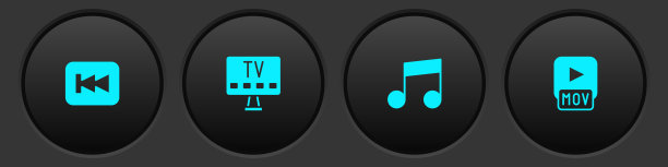 设置“倒带按钮”、“智能电视”、“音乐笔记”、“音色”和“MOV文件图标”。向量图片下载