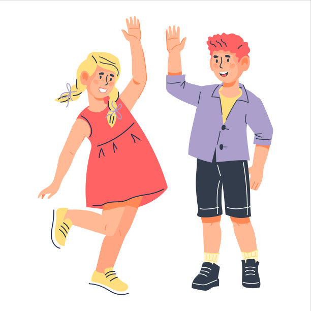 一个小男孩和一个小女孩在一次会议上互相问候时击掌。图片下载