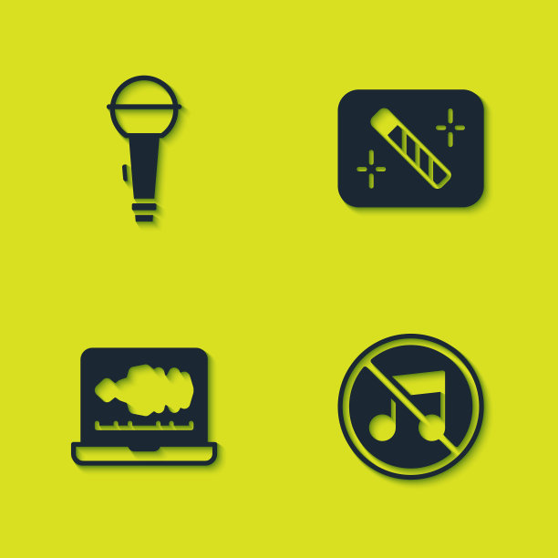 设置麦克风、扬声器静音、声音或音频记录器和照片修饰图标。向量图片下载