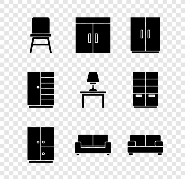 在桌子上放置椅子、衣柜、沙发和台灯图片下载