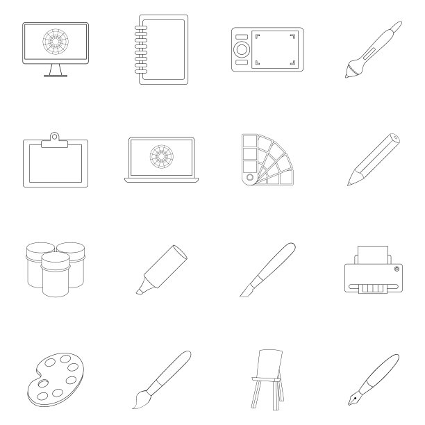 绘图和绘画工具图标设置大纲图片下载