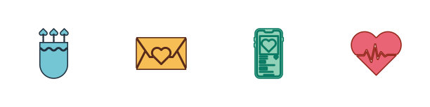 设置箭袋和箭与心脏，信封情人节，移动和心率图标。向量图片下载
