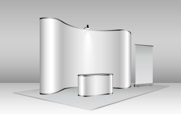 一套逼真的贸易展台或空白展台或企业商业展位。每股收益向量图片下载