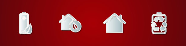 设置生态自然叶和电池，友好的房子，房子和电池与回收图标。向量图片下载