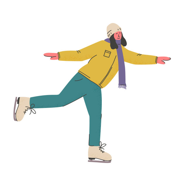 微笑的女人穿着暖和的衣服滑冰。列队溜冰的人。冬季活动和积极休息。向量图片下载