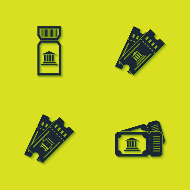 设置博物馆门票巴士和图标图片下载